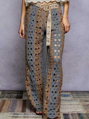 POL Patterned Stripe Crochet Pants SMC283 (belt not included)